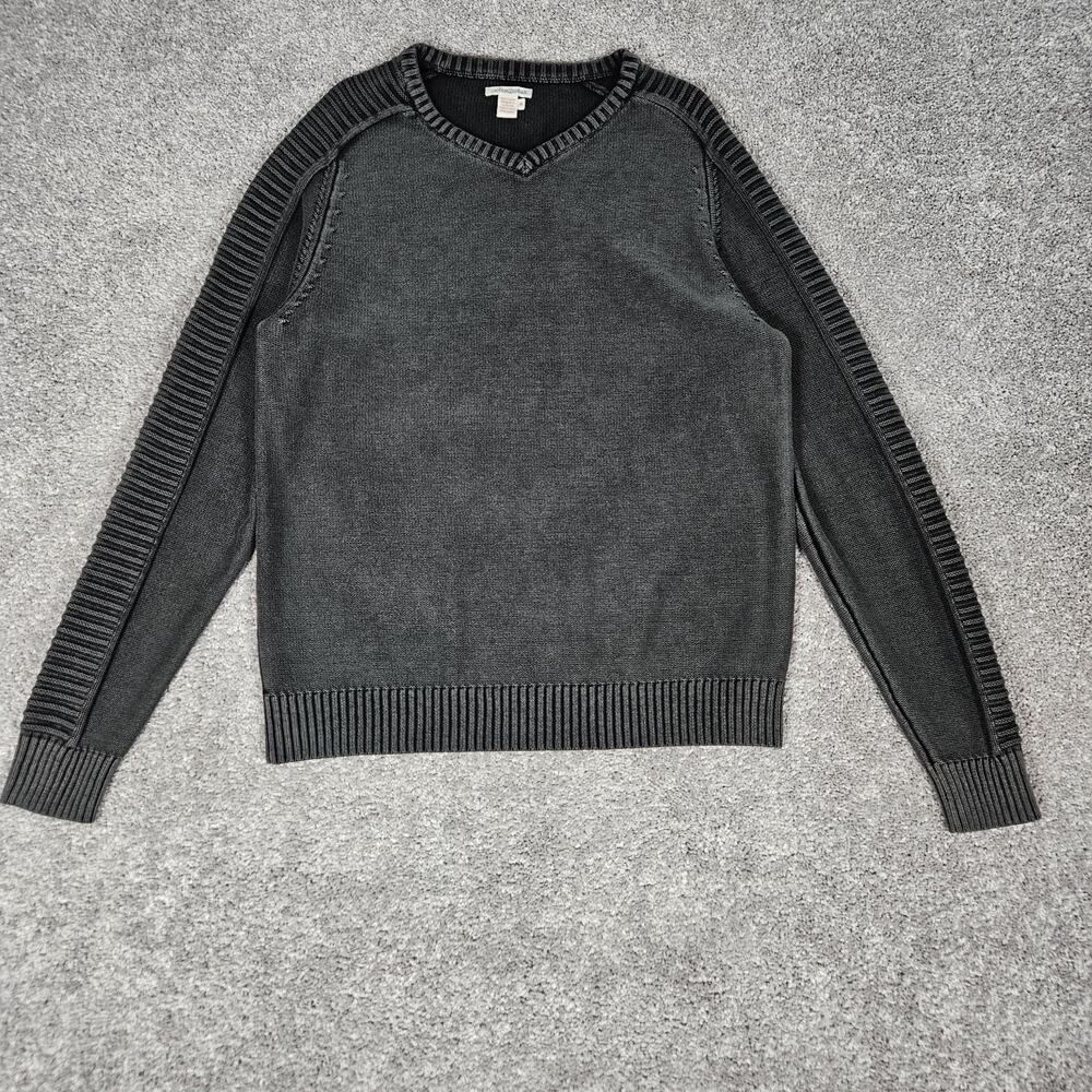 Carbon 2 Cobalt Sweater Men's Medium Charcoal V-Neck Rib Knit Cabincore Grunge
